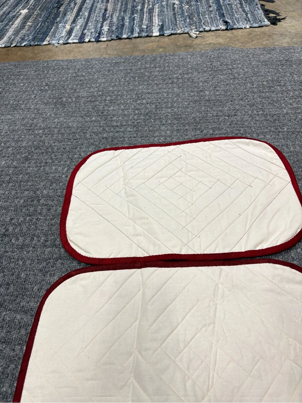 Hand Crafted Log Cabin Design Quilted Placemat Pair